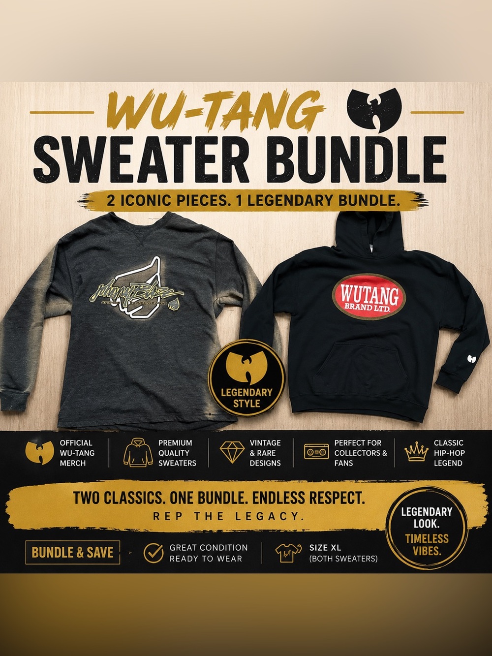 Wu-Tang x Johnny Blaze Vintage Sweater Bundle XL Hip Hop Streetwear 90s Y2K